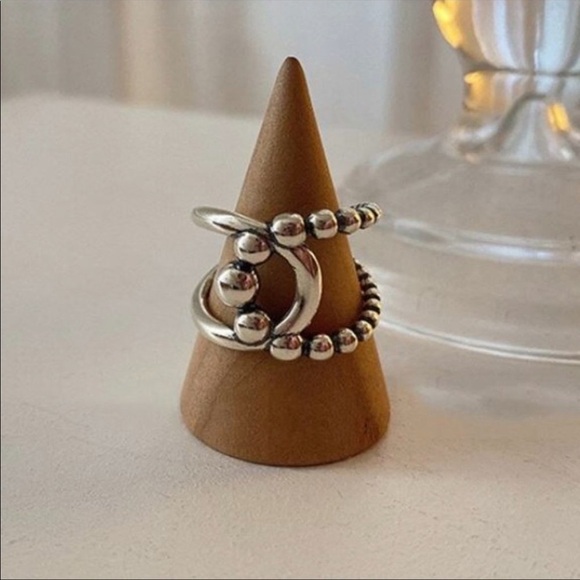 NEW Large 925 Sterling Silver Beaded Statement Ring, Adjustable Open Ring - Picture 1 of 16